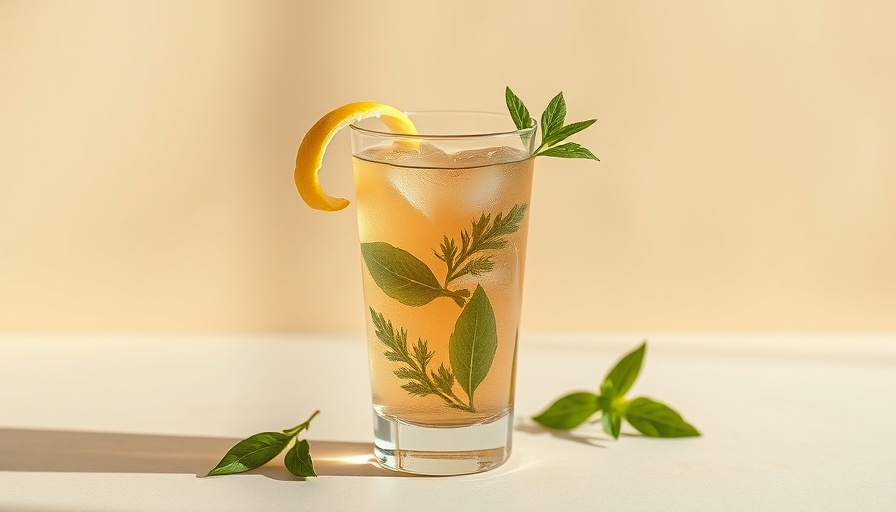 Elegant herbal drink in glass for gut health
