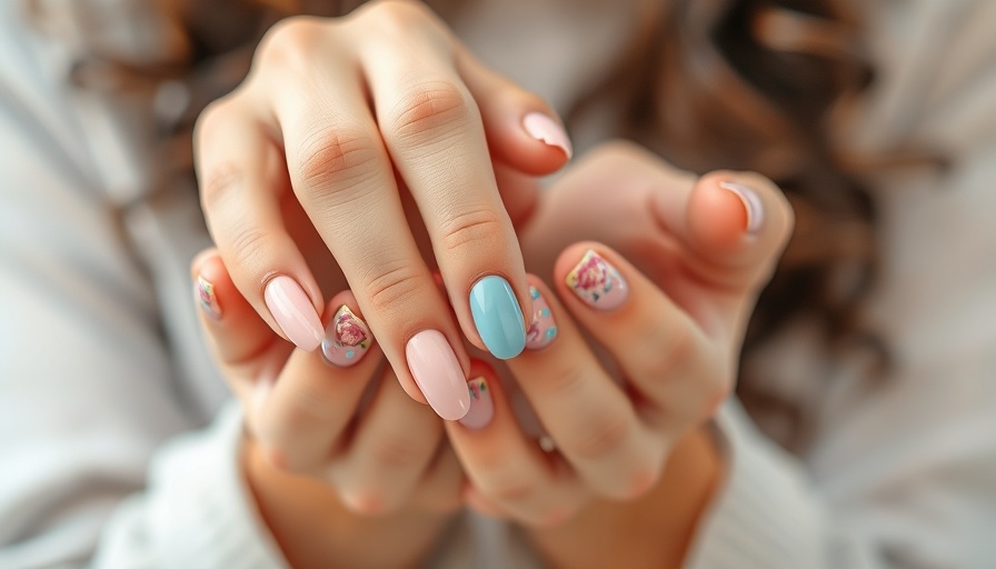 Artistic round nail shape design with pastel colors, elegant nail art.