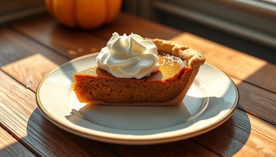 Pumpkin pie with whipped cream on wooden table, emotional brain training food.