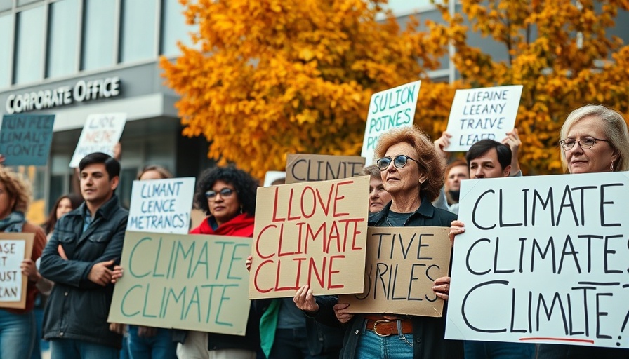 Protesters demanding fossil fuel accountability outside an office.