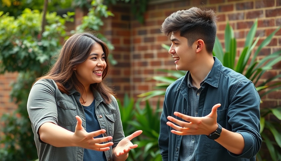 Animated conversation between man and woman outdoors, talkative zodiac signs.