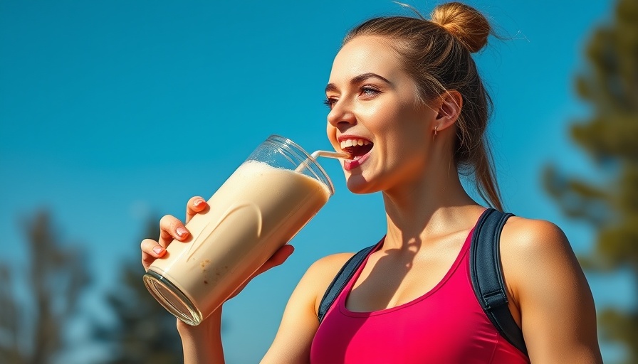 Young woman drinking protein shake outdoors, focusing on protein intake.
