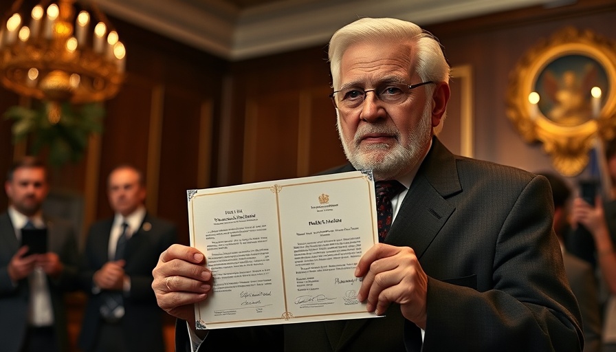 Distinguished man presents signed document, highlighting healthcare policy.