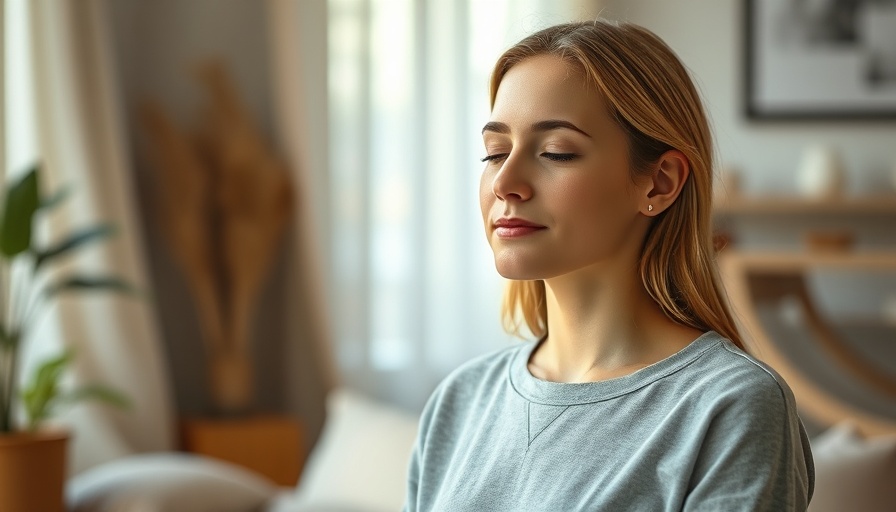 Serene woman practicing performance mindfulness indoors.