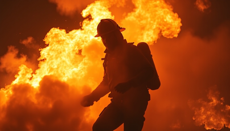 Hughes Fire: Firefighters silhouetted against intense flames.