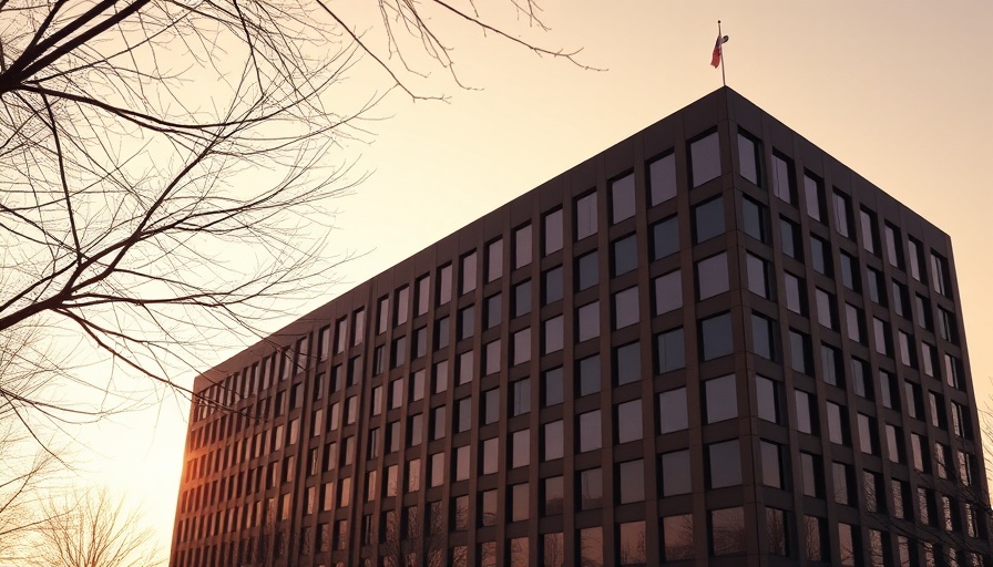 UnitedHealth Group building at sunrise, warm light.