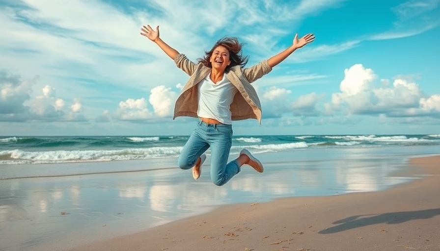 Aquarius energy vibrant beach scene with carefree joy.