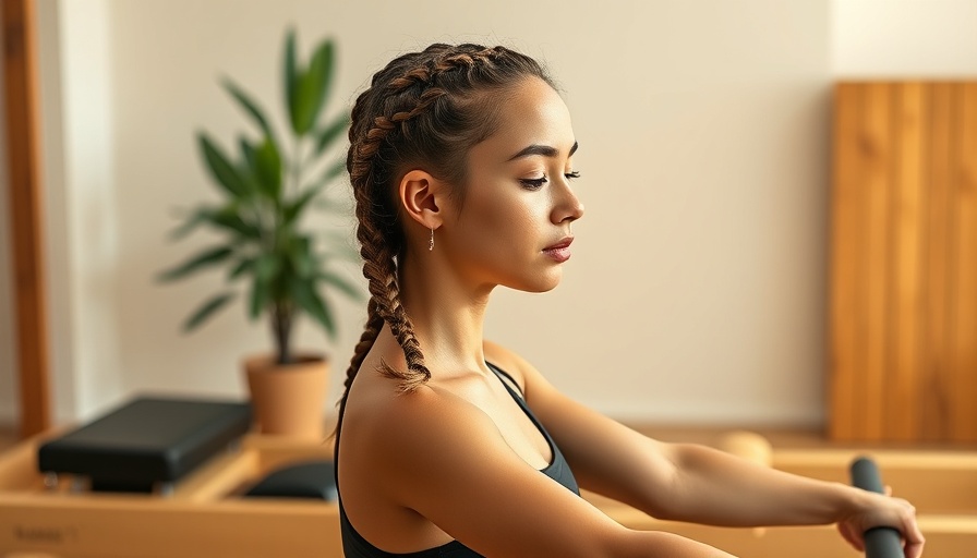 Young woman practicing Pilates on reformer in serene studio.