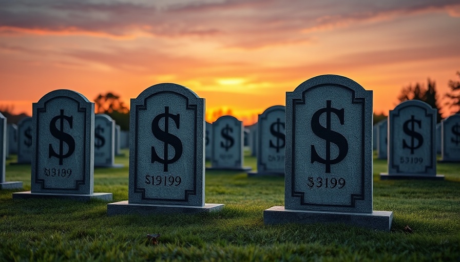 Symbolic graveyard representing startup failures with dollar sign tombstones.