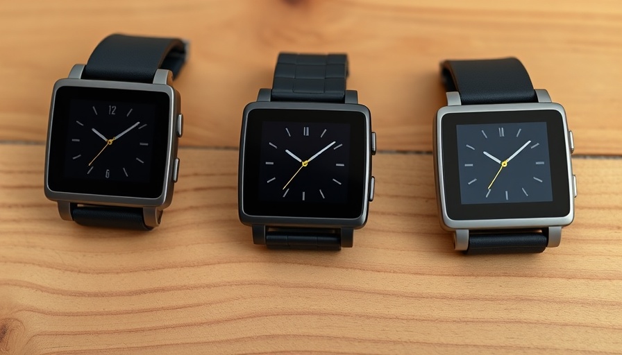 Sleek Pebble smartwatches on a wooden surface.