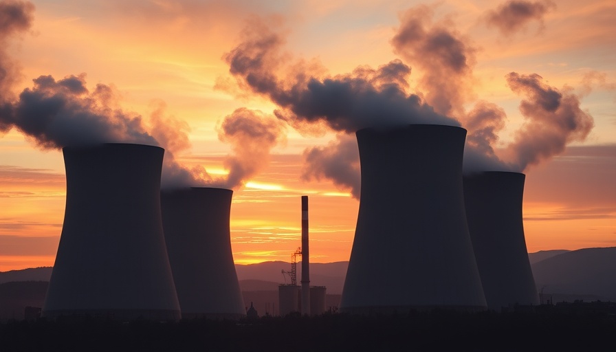 Cooling towers emitting steam at sunset, highlighting AI energy consumption.
