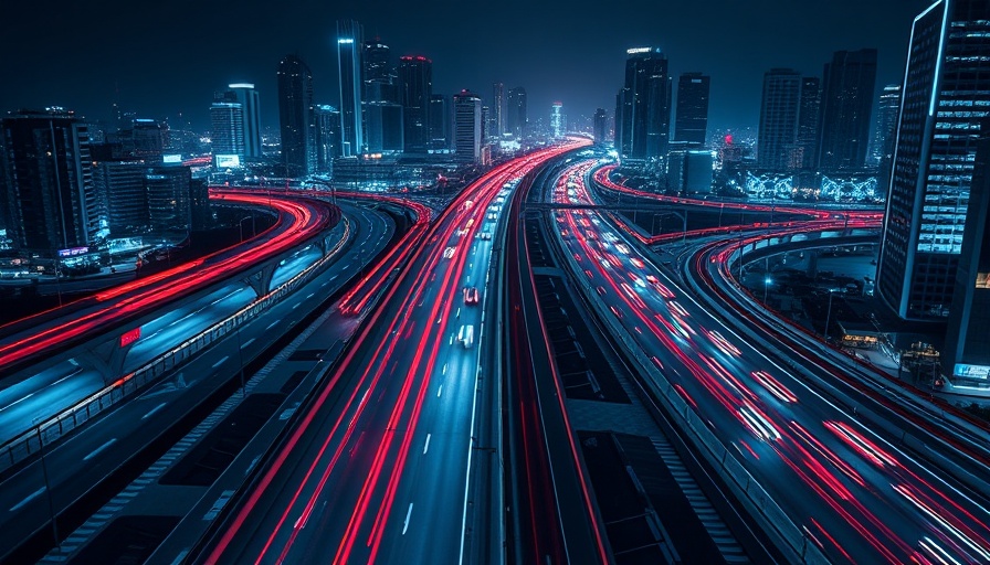 Futuristic urban highway at night showcasing enterprise AI potential.