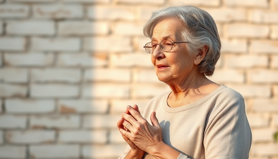 Mature woman clasping hands, symbolizing work-life balance.