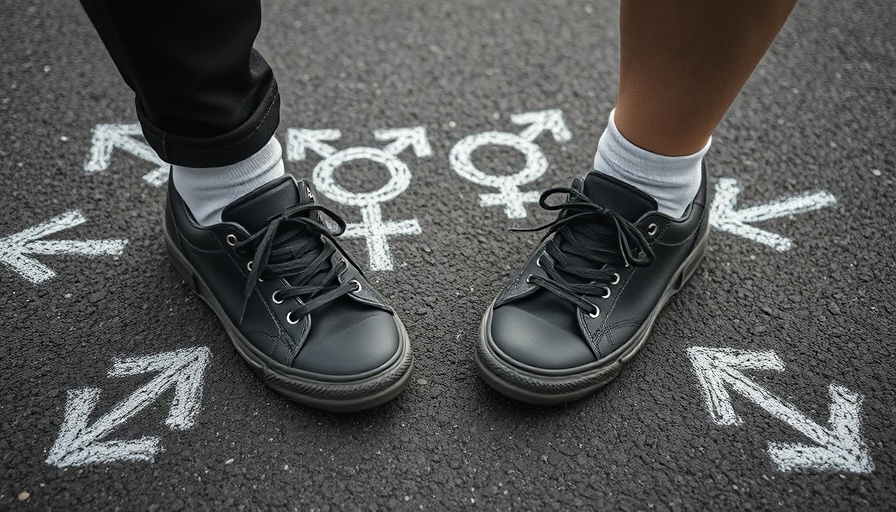 Sneakers on asphalt with transgender symbols and arrows, gender identity theme.
