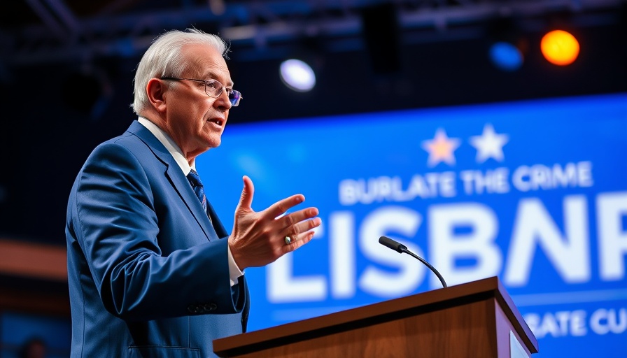 Man speaking at podium during event on Trump funding freeze.