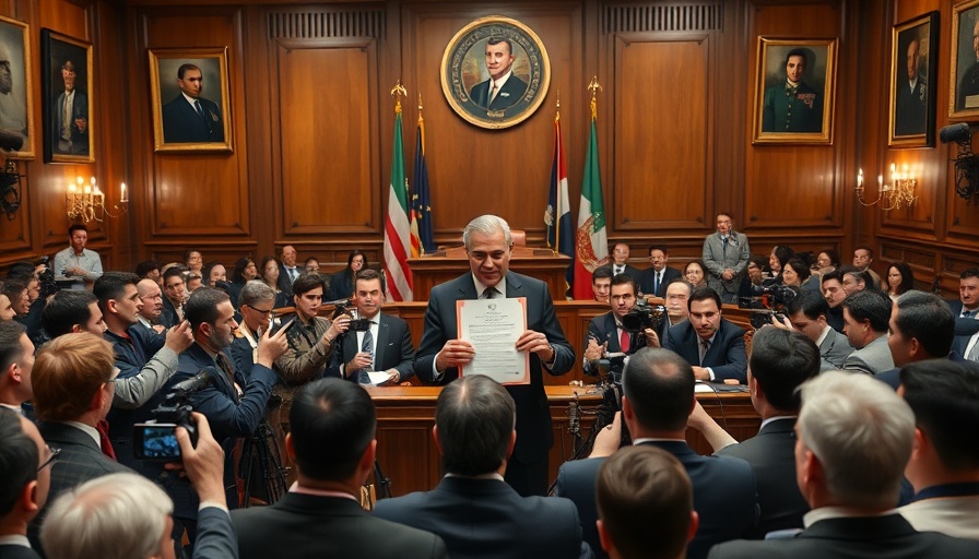 Government meeting room scene with official holding document on Medicaid funding