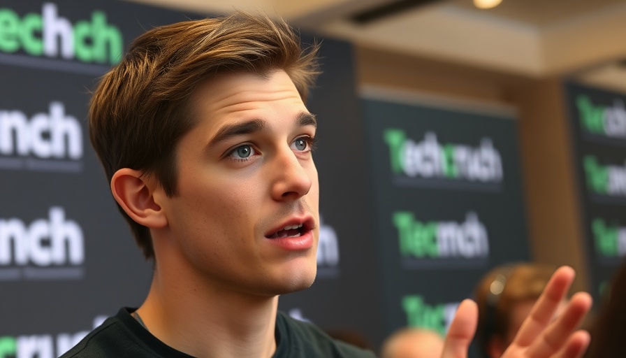 Person speaking at TechCrunch conference with NY 2013 signage, Joe Lonsdale 8VC