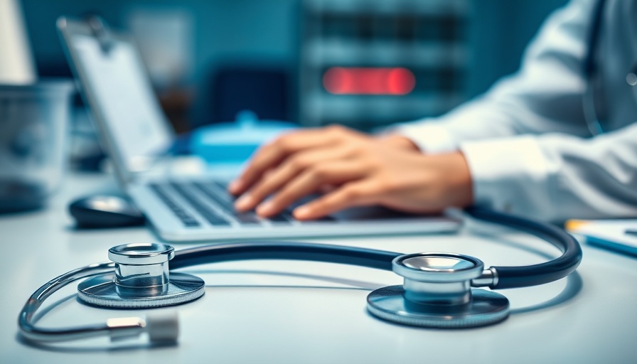 Healthcare Outlook 2025: Medical workspace with stethoscope and laptop.