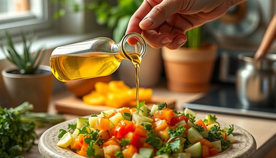 Preparing chopped vegetables with olive oil as coconut oil substitutes.