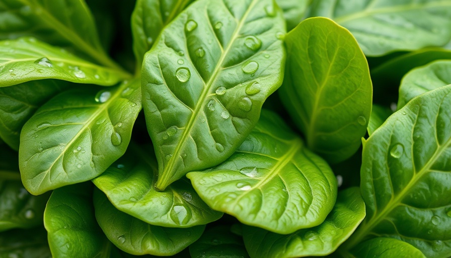Fresh spinach leaves with water droplets, showcasing spinach storage.