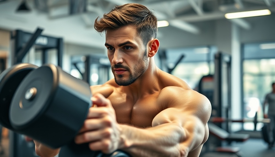 Focused man doing rear delt exercise in modern gym