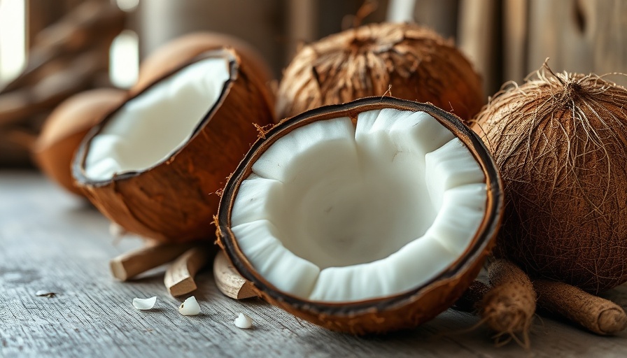 Coconut halves with coconut sugar and milk