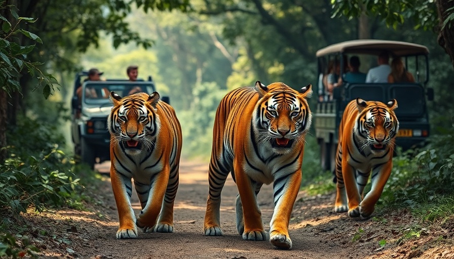 Three tigers in India forest, showcasing tiger conservation efforts.