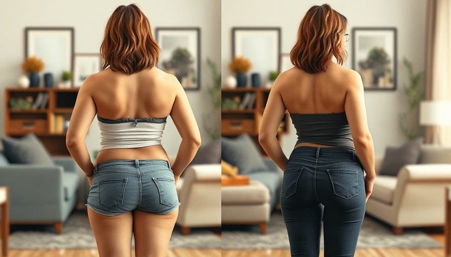 Body transformation: woman showing weight loss results indoors.