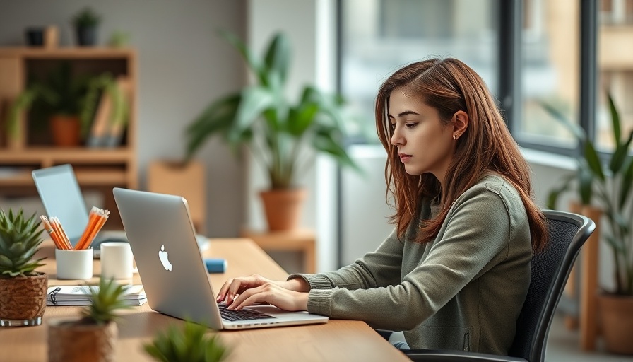 Young woman working at a desk in a cozy office setting.