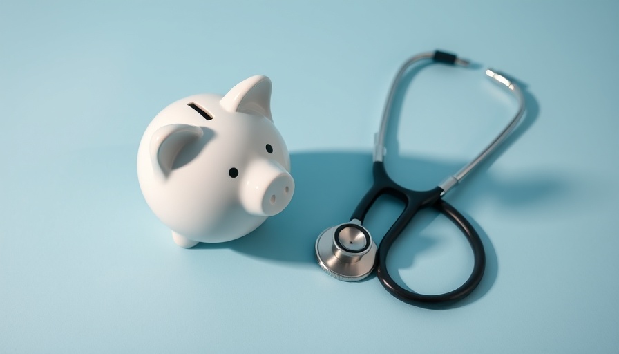 Healthcare finance symbol with piggy bank and stethoscope on blue.