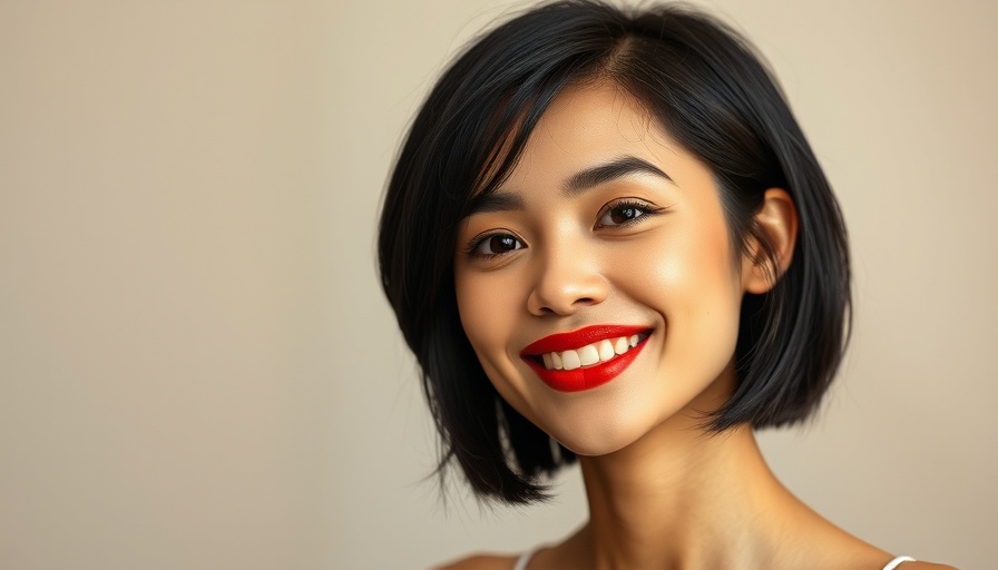 Smiling woman with short hair demonstrating makeup techniques.