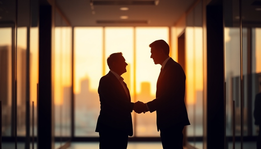 Silhouetted businessmen shaking hands, symbolizing HCA Acquisition.