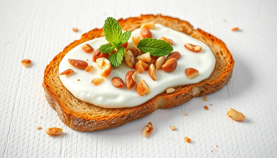 Toast with yogurt and nuts on white plate, allergy-induced PTSD concept
