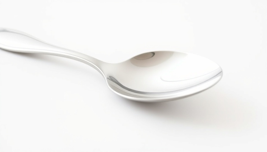 Shiny silver spoon on a white background.
