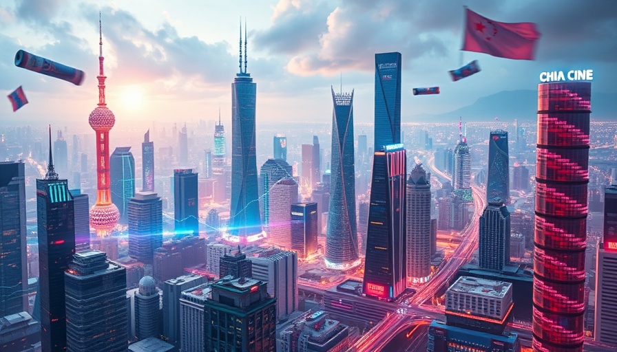 Abstract visualization of China's economy with cityscape and graphs.