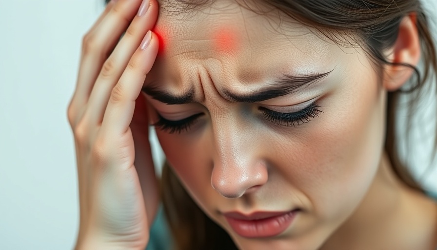 Young woman suffering creatine headaches, holding forehead in pain.