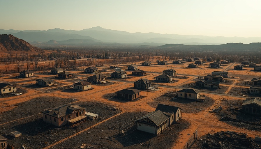 Aerial view of wildfire risks showing extensive damage.