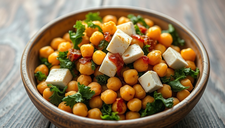 Appetizing baked feta dish with chickpeas and kale.