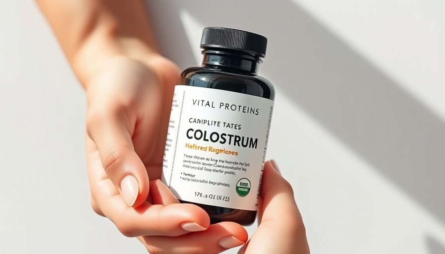 Hands holding Vital Proteins Colostrum bottle and capsule.