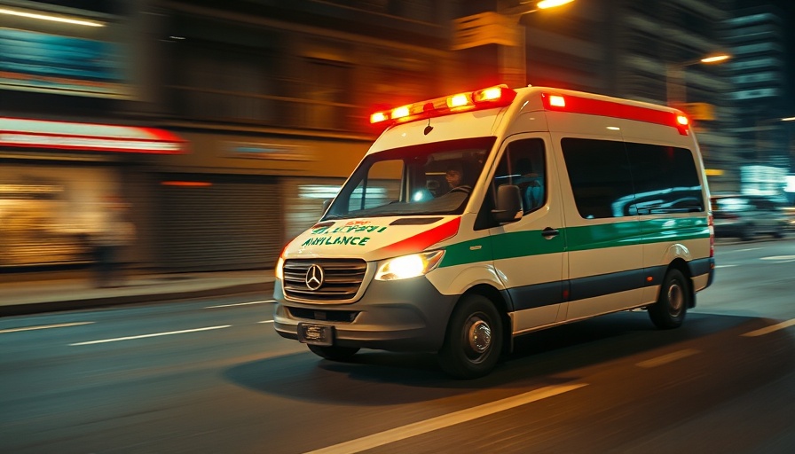 Ambulance with flashing lights speeding at night, related to blood transfusions.