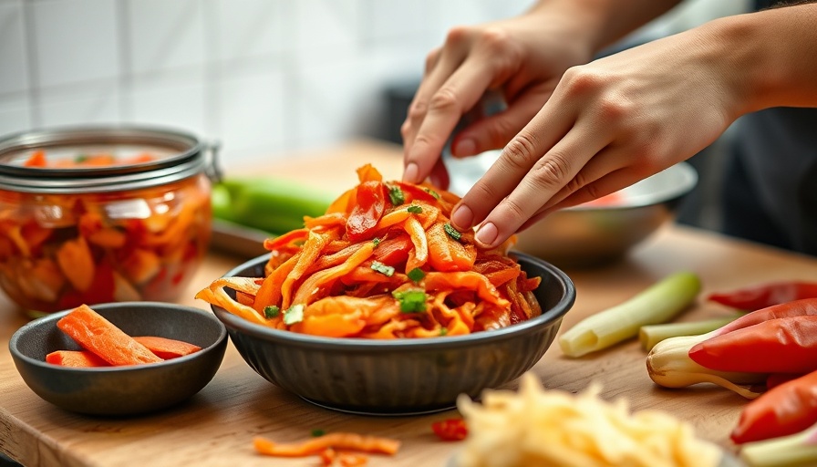 Homemade kimchi preparation highlighting gut health benefits.