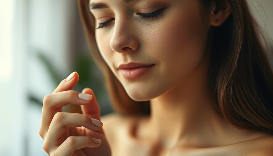 Close-up of a woman applying Vitamin C skincare product.
