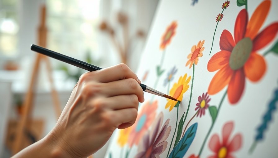 Art as Medicine: Close-up of person painting flowers, serene setting.