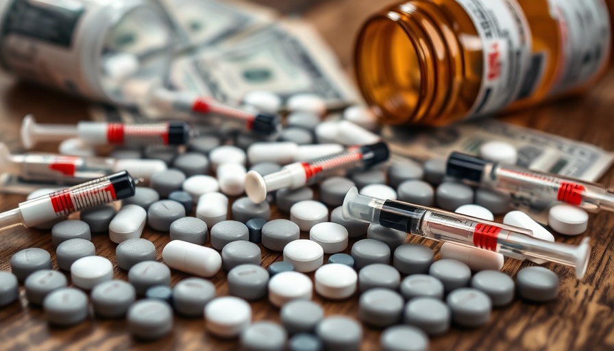 Pills and syringes on dollar bills symbolizing Big Pharma influence.