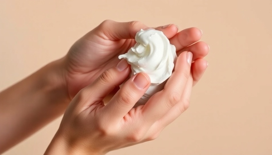 Hand care treatment with cream application on delicate hands.