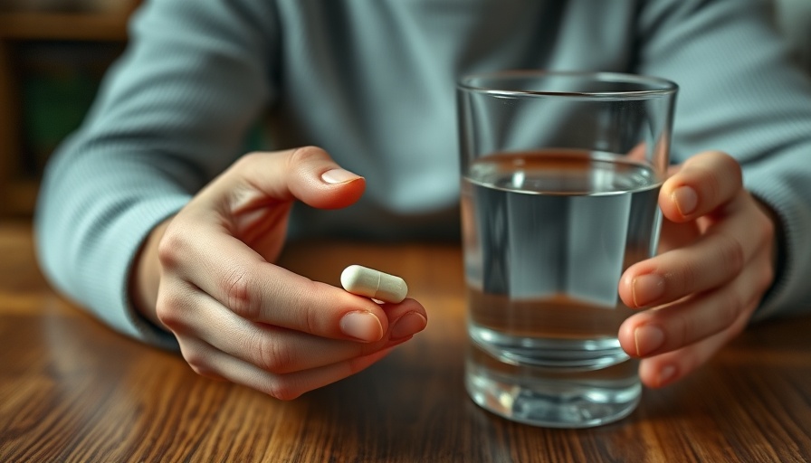 Person taking omega-3s and vitamin D supplements indoors.