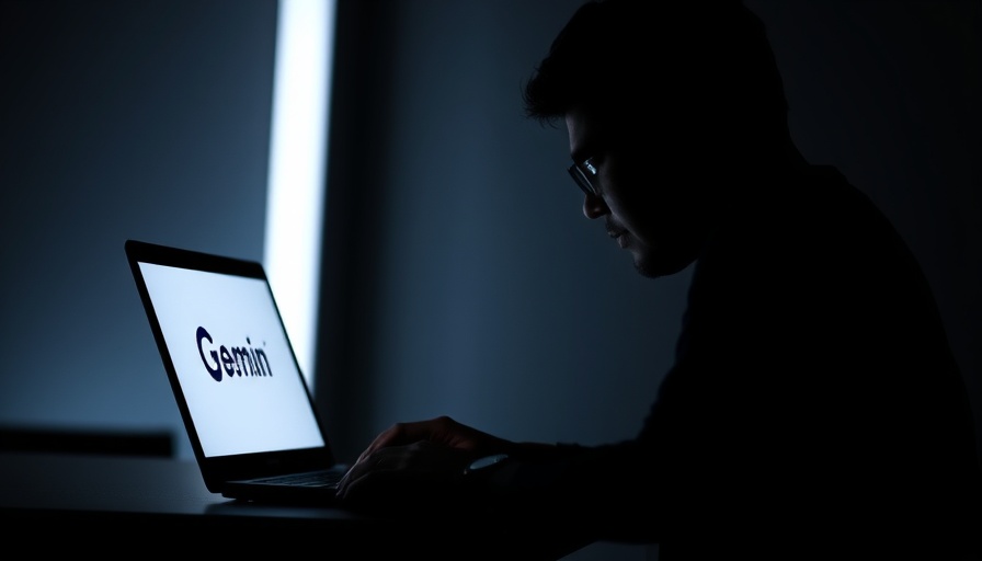 Silhouette using laptop against Gemini logo screen, Google AI chatbot memory feature.
