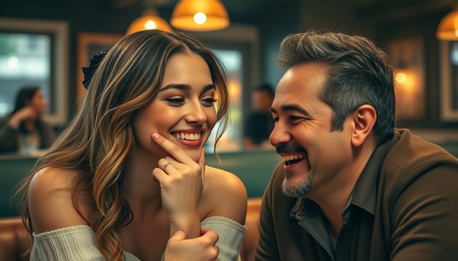 Charming woman laughing at a restaurant with a man, zodiac signs.