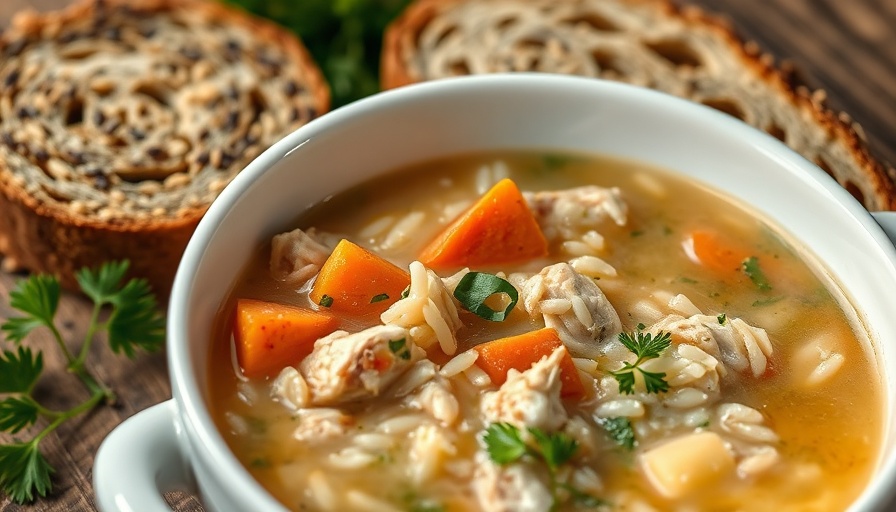Hearty chicken and rice soup with bread
