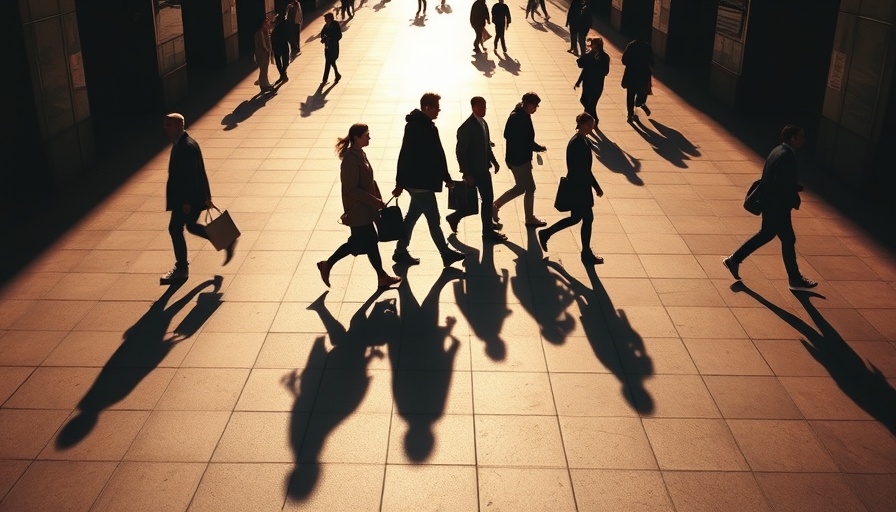 Silhouetted people walking, dramatic shadows on pavement, Medicaid work requirements